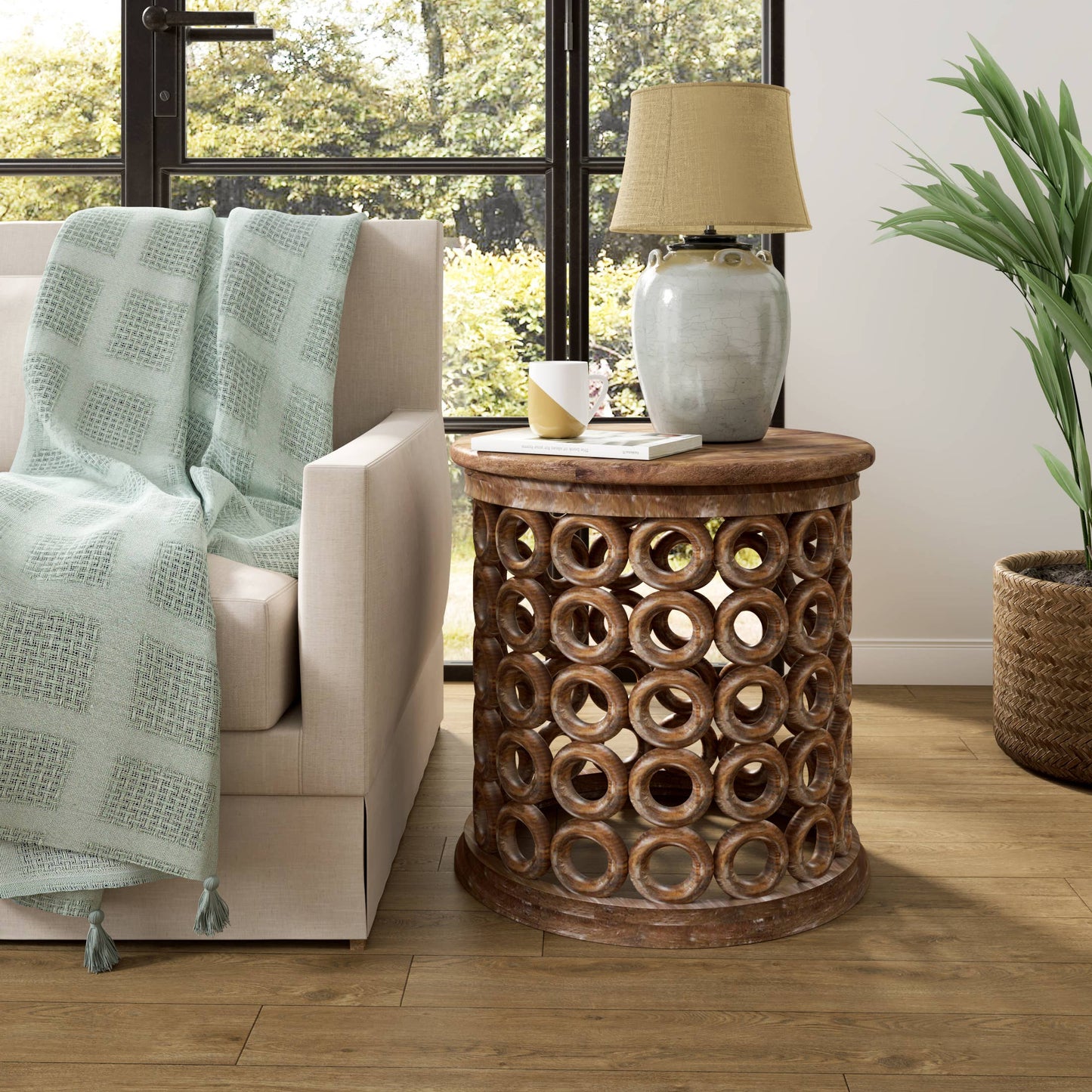 Farmhouse Geometric Wood Handmade Side Table