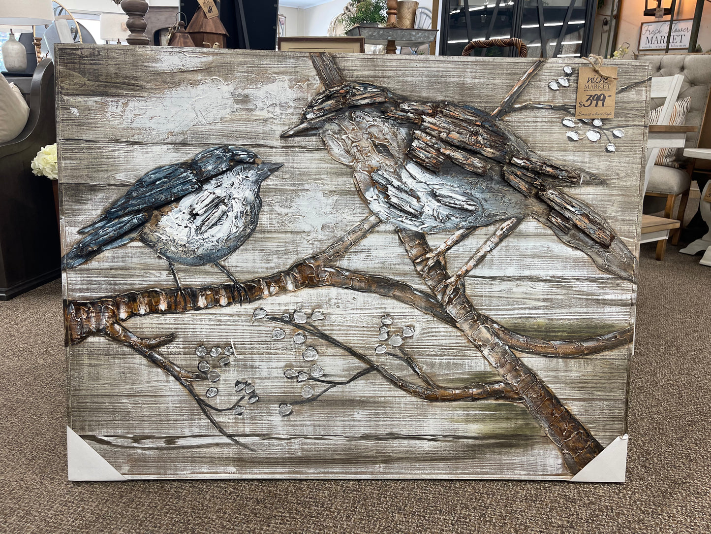 Momma & Baby Bird on Wood 48X36