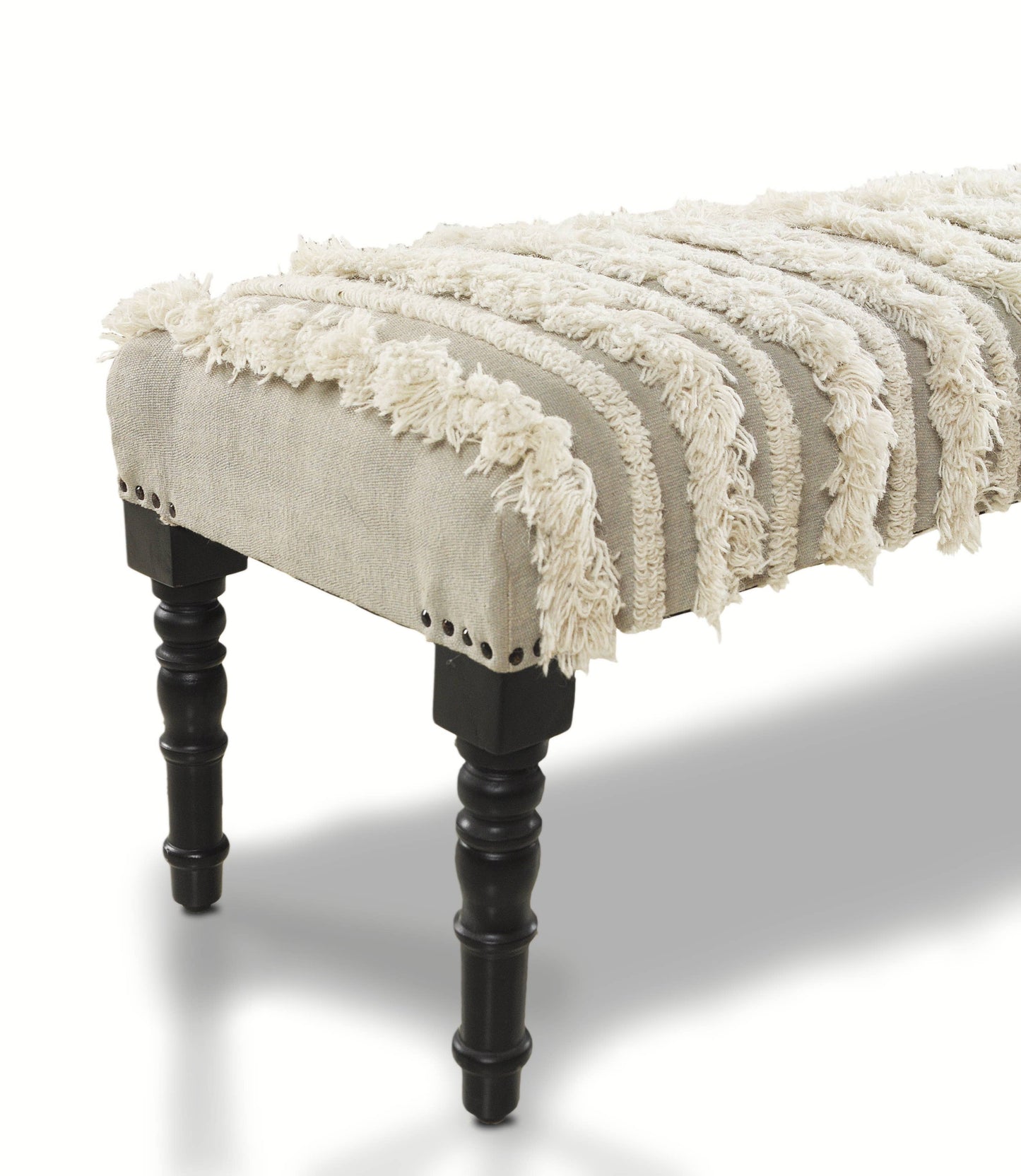 Modern Stripped Cream Tufted Indoor Bench: Cream