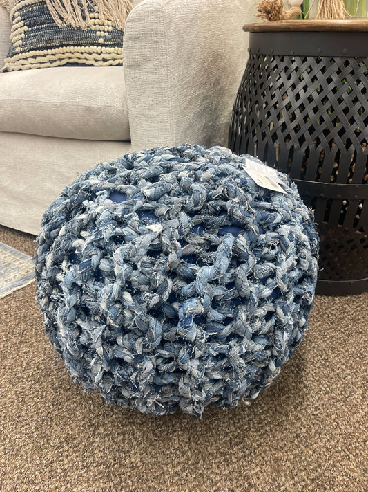 Denim Twisted Rope Navy Pouf