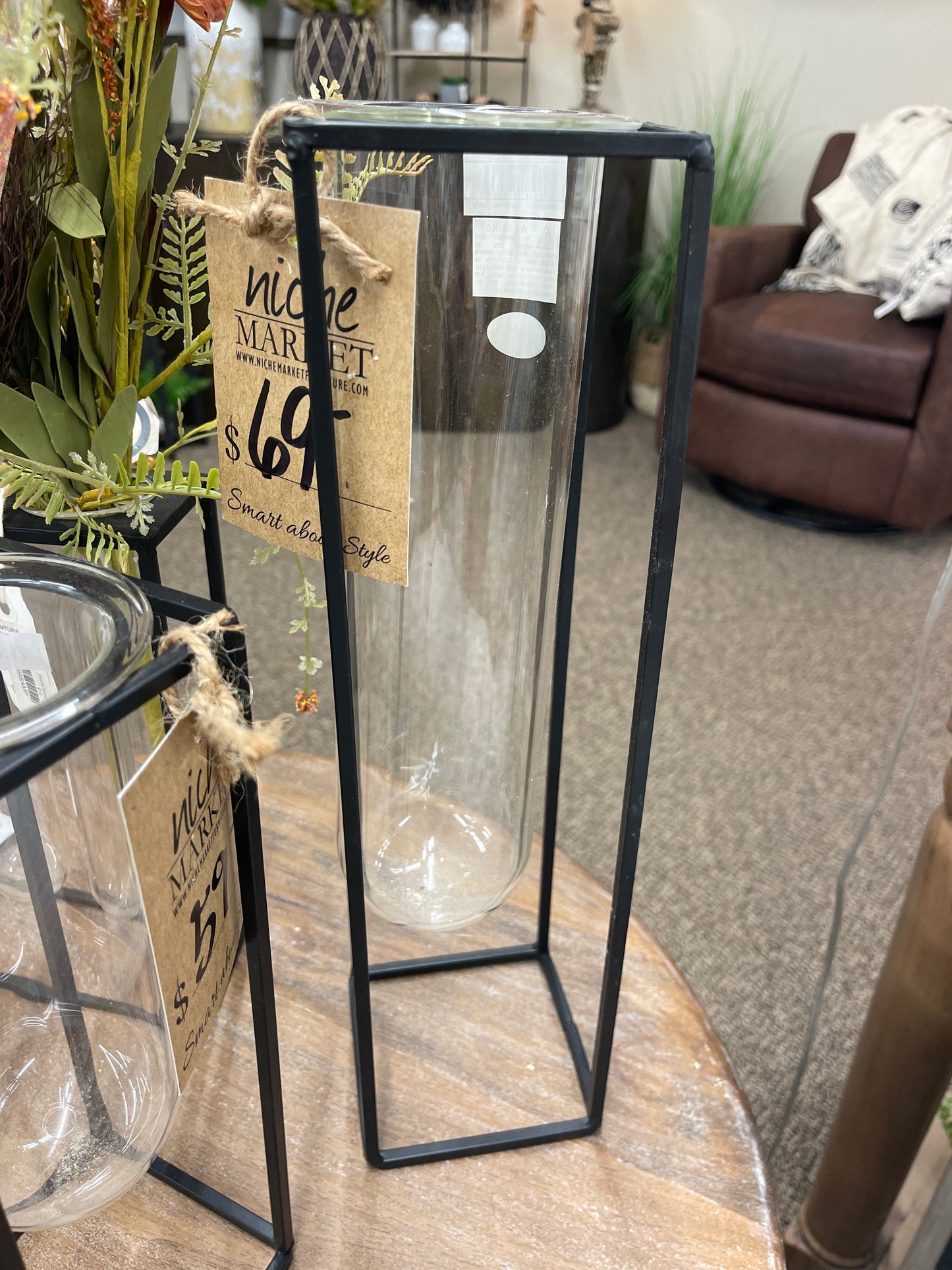 Black LG Square Vase Glass Tube