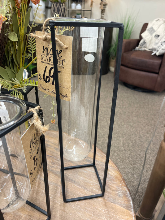 Black LG Square Vase Glass Tube