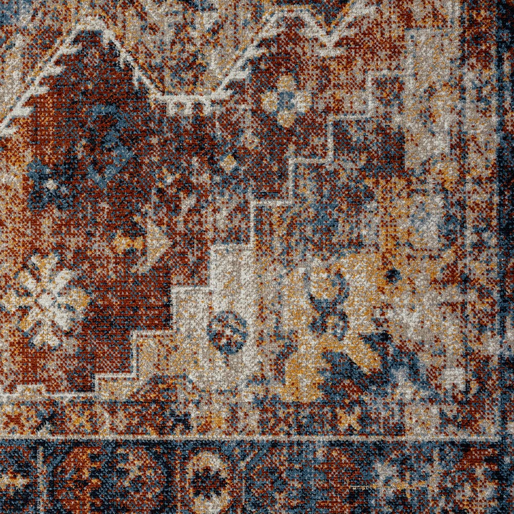 Lachi Contemporary Distress Medallion Area Rug, Blue/Orange: 5' x 7'