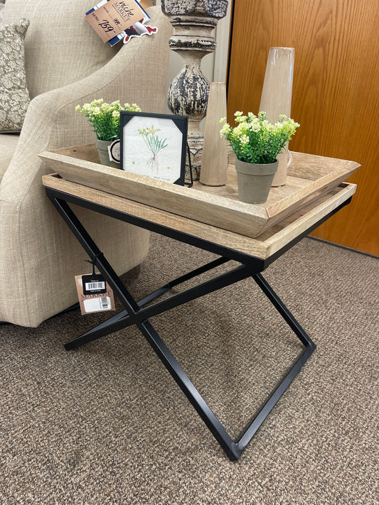 Wood and Iron Tray Table