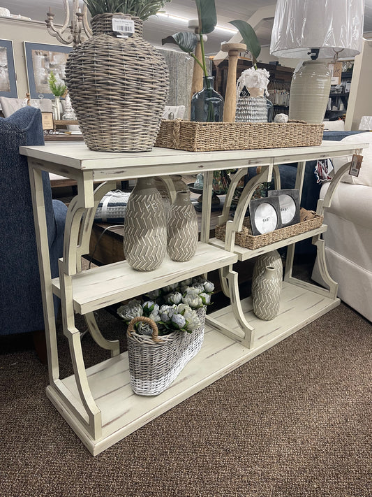stockton white wash 3tier console