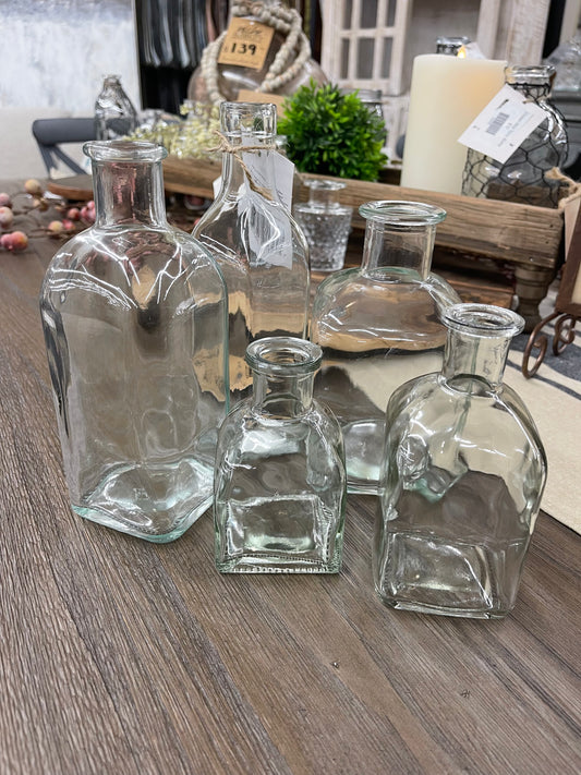 Clear Vintage Bottles S/5