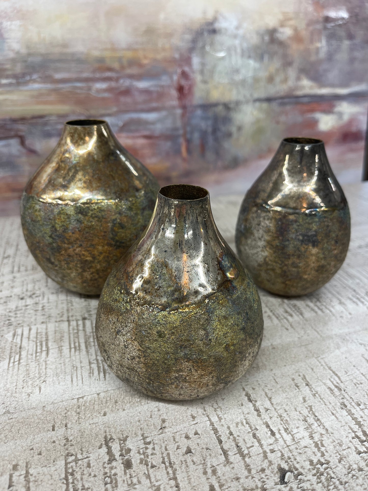 Burnt Gold Metal Vases S/3
