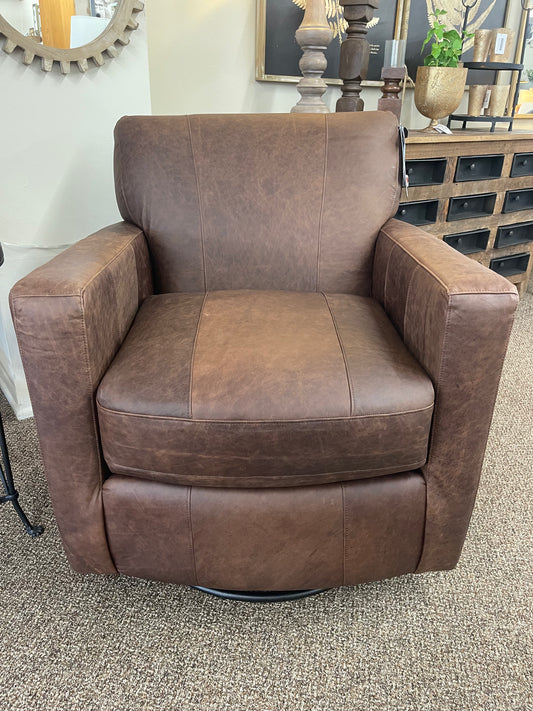 Caroly Umber Leather Swivel Glider