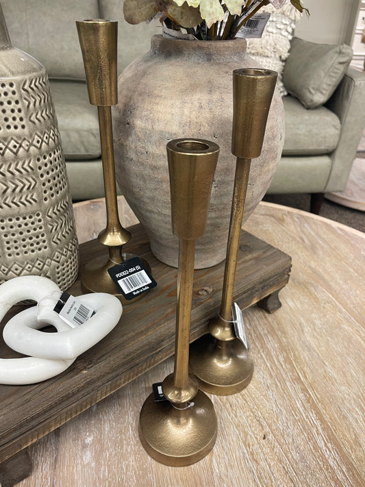 S/3 Gold Finish Candle Pillars