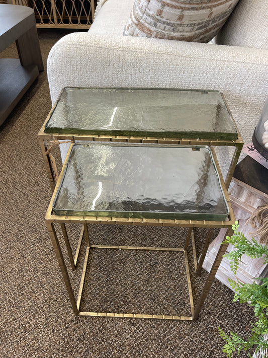 Antique S/2 Brass/Glass Table Set