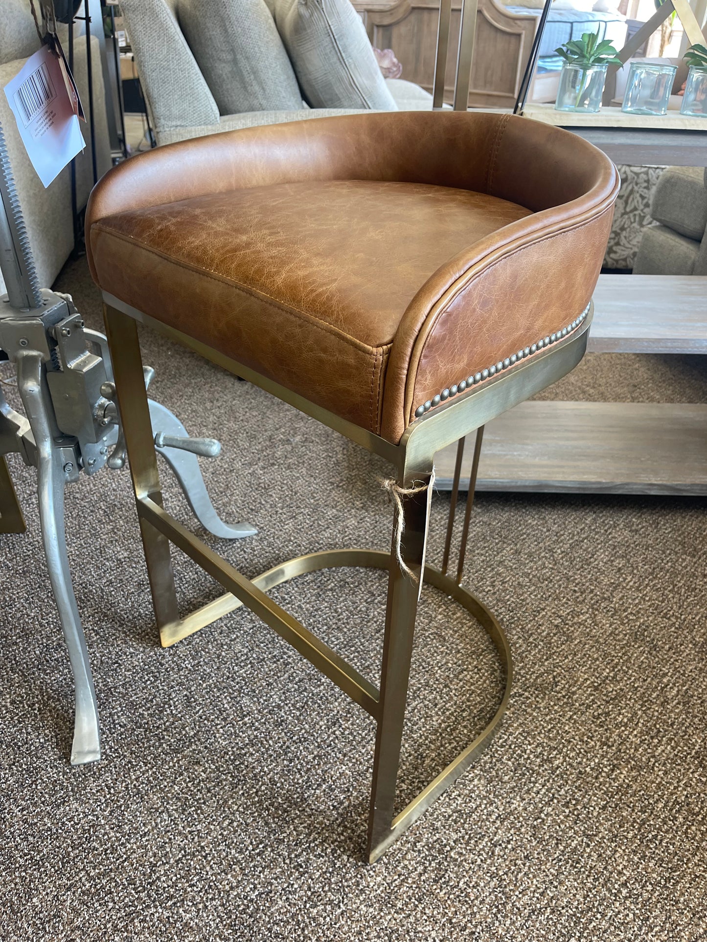 hollyfield brown leather seat w/gold frame
