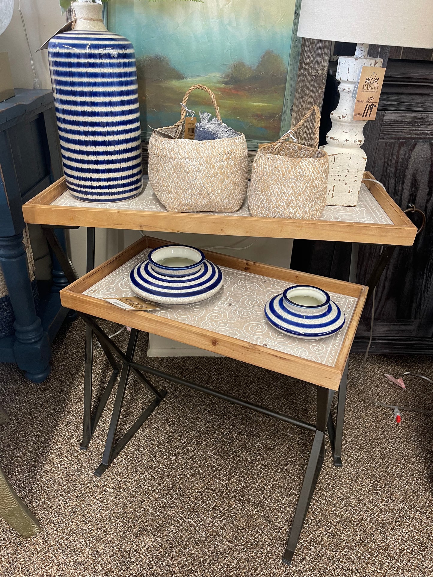 Set of Two wooden metal rectangle tables